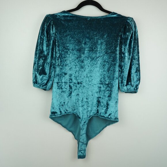 Intimately Free People Don't You Wish Teal Velour Bodysuit Top Size Small - Picture 10 of 11